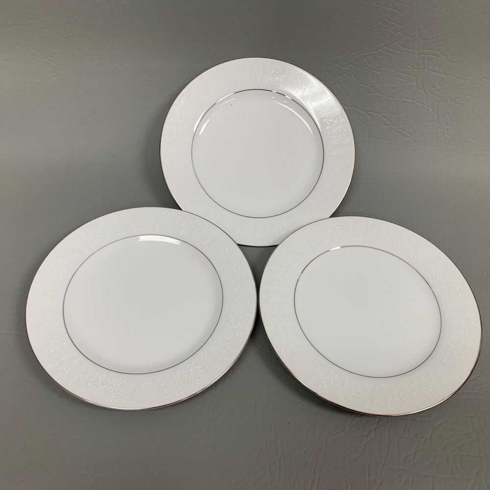 Crown Victoria Lovelace Bread & Butter Plate White Silver Made in Japan Lot of 3